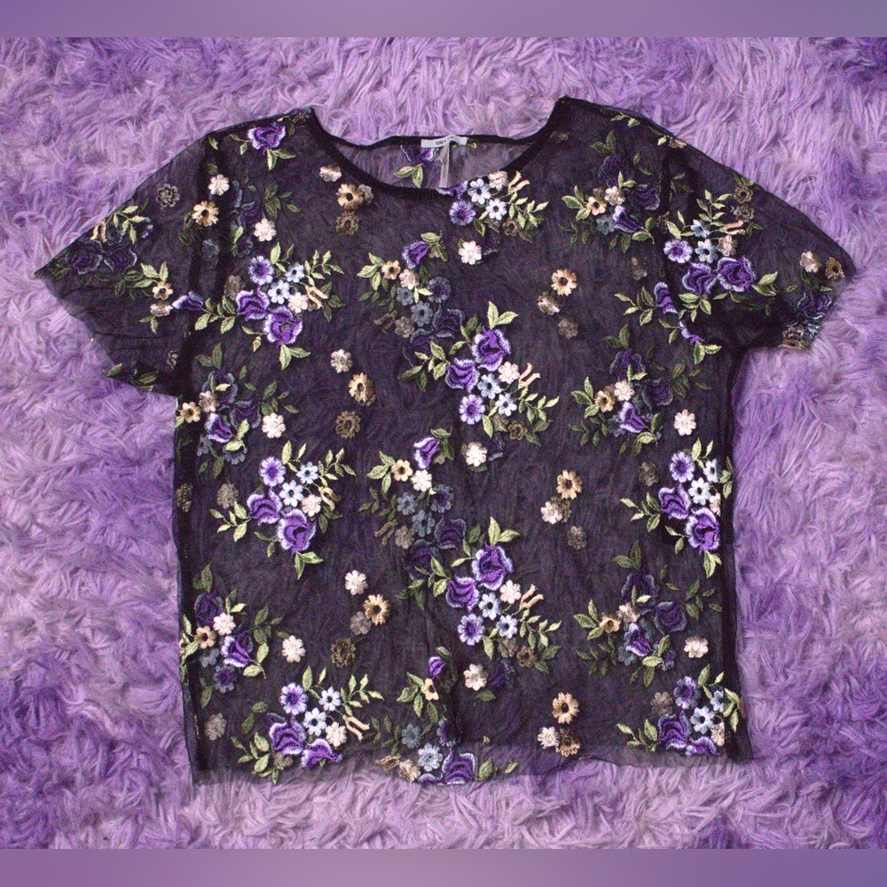 Sheer floral embroidered top